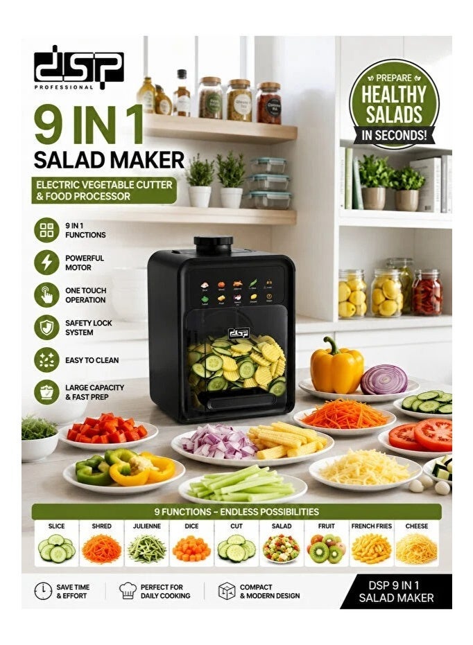 Compare DSP KM5078 9in1 Professional Salad Maker, 800W power, 925mL bowl, multiblades for easy slicing at KSA Price
