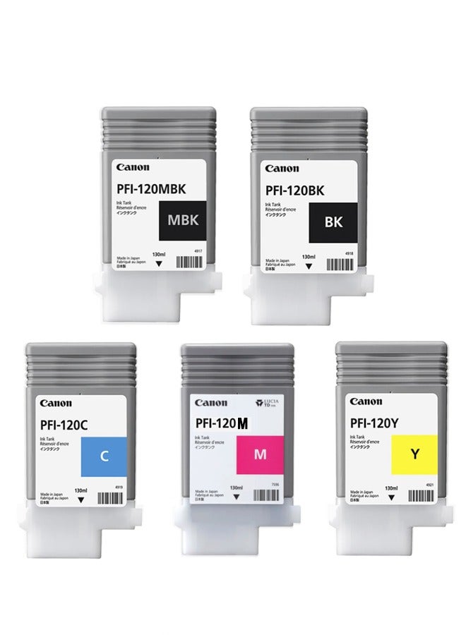 Compare PFI120 Printer Ink Cartridges | Full set of 5 x ink tanks  for Canon TMseries Printers | 2885C001AA2889C001AA Matt Black,Black, Cyan, Yellow, Magenta at KSA Price