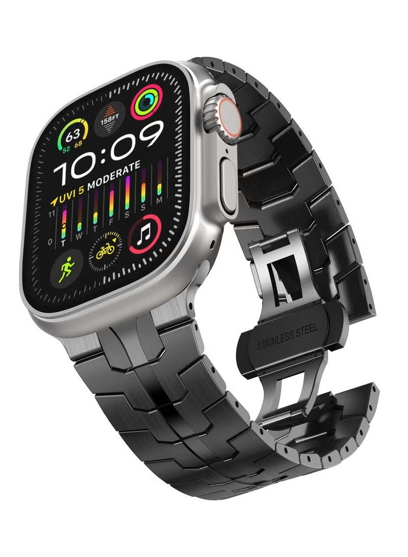 Compare Stainless Steel Band for Apple Watch Ultra Band 49mm 45mm 44mm 42mm, Metal Strap with Folding Clasp for Apple Watch Series 8 7 6 5 4 3 2 1 for Men Black at KSA Price