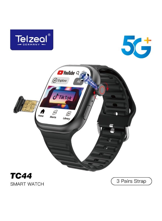 Compare Telzeal TC44 5G Sim Card Support Smart Watch With 8MP Camera 2.2” HD Display 3 Straps and Charging Cable Designed for Ladies and Gents Black at KSA Price