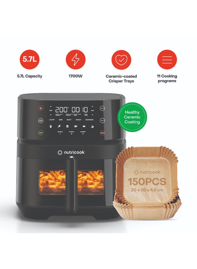 Compare Digital Air Fryer Vision, 5.7L Capacity with Clear Window and Internal Lights,6 Presets, Air Fry, Roast, Bake, Broil, Dehydrate & Reheat, 2 Years Warranty, Amazon Exclusive 5.7 L 1700 W NCAF357V+NCAFL150 Black at KSA Price
