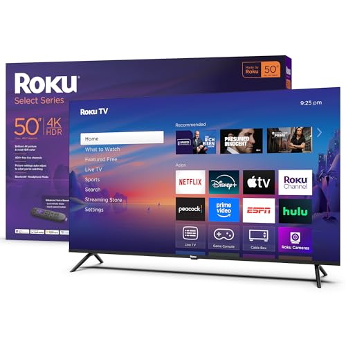 Compare Roku Smart TV 2025 – 50Inch Select Series, 4K HDR TV – RokuTV with Enhanced Voice Remote – Flat Screen LED Television with WiFi for Streaming Live Local News, Sports, Family Entertainment at KSA Price