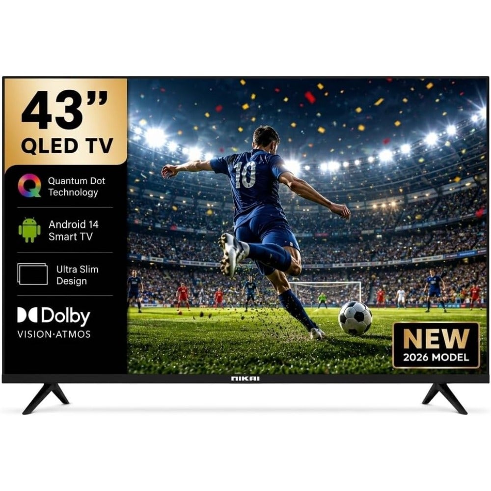 Compare 43 Inch QLED Smart TV Full HD 1080p Android 14 Builtin WiFi Frameless Ultra Slim Design 1GB RAM 8GB Storage YouTube Facebook Web Browser HDMI USB 20W Audio NTV43QSLED at KSA Price