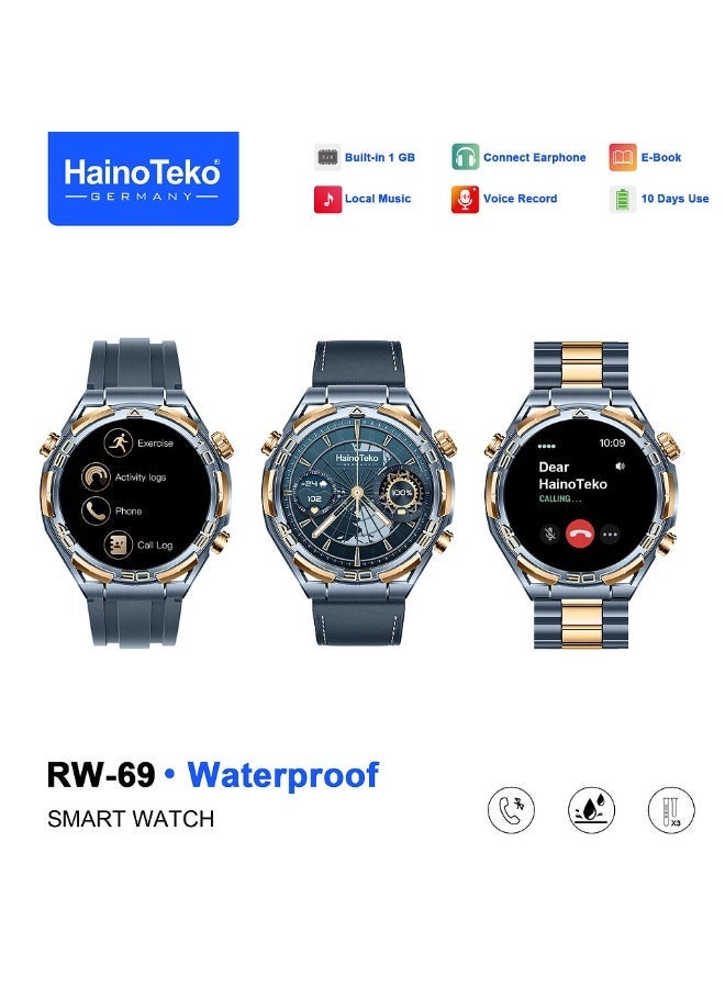Compare Haino Teko RW69 Waterproof Smartwatch with 1GB Builtin Storage 10Day Battery AMOLED Display and 3 Pair Straps Designed for Men at KSA Price