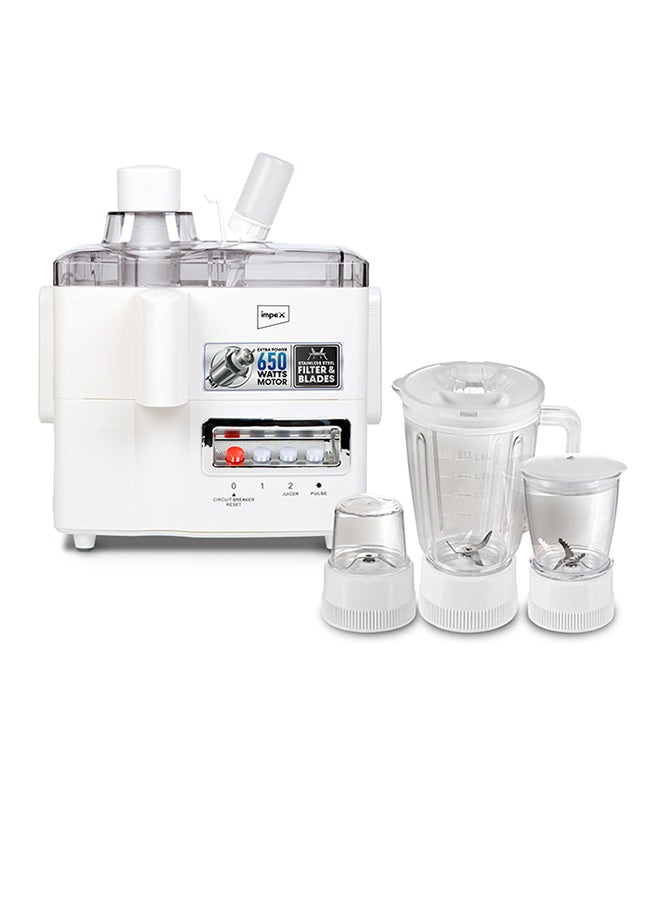 Compare 4In1 Food Processor, 650W Blender  Large 1.5L Jar | 2Year Warranty | EasytoClean Detachable Parts|Stainless Steel Filter And Blade|Two Speed And Pulse Control Section|Overheat Protection 1.5 L 650 W JB 414C Whit at KSA Price