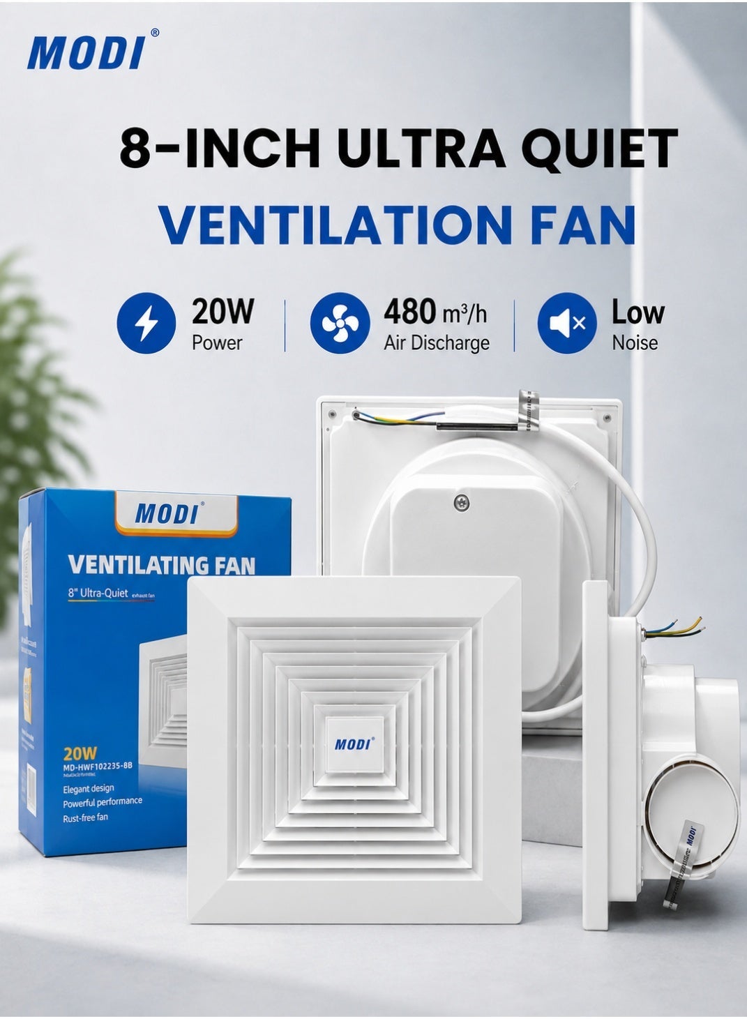 Compare 8 Inch 20W Ultra Quiet Ventilation Exhaust Fan, 480m³h High Airflow Wall Ceiling Extractor Vent Fan for Bathroom Kitchen Toilet Office Home, White at KSA Price