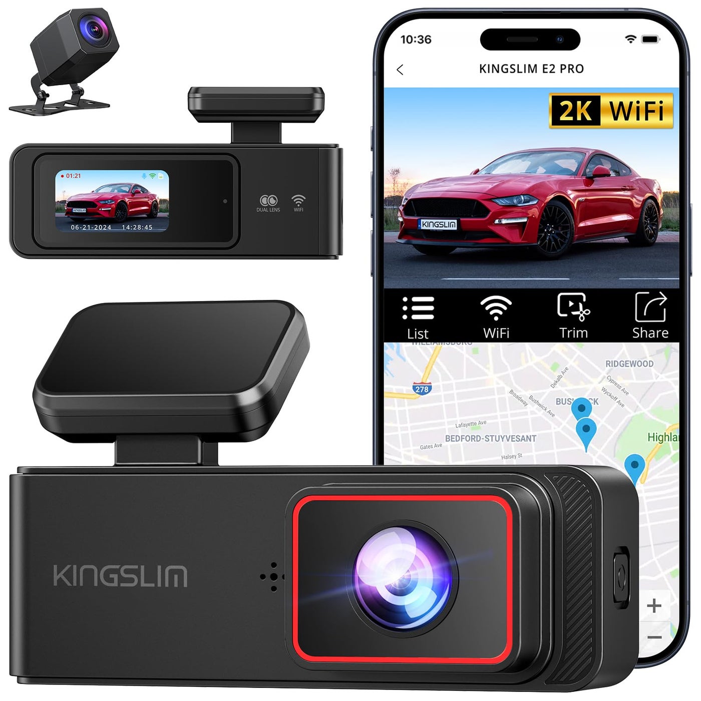 Kingslim Dash Cam Front and Rear 2K1080P Mini…