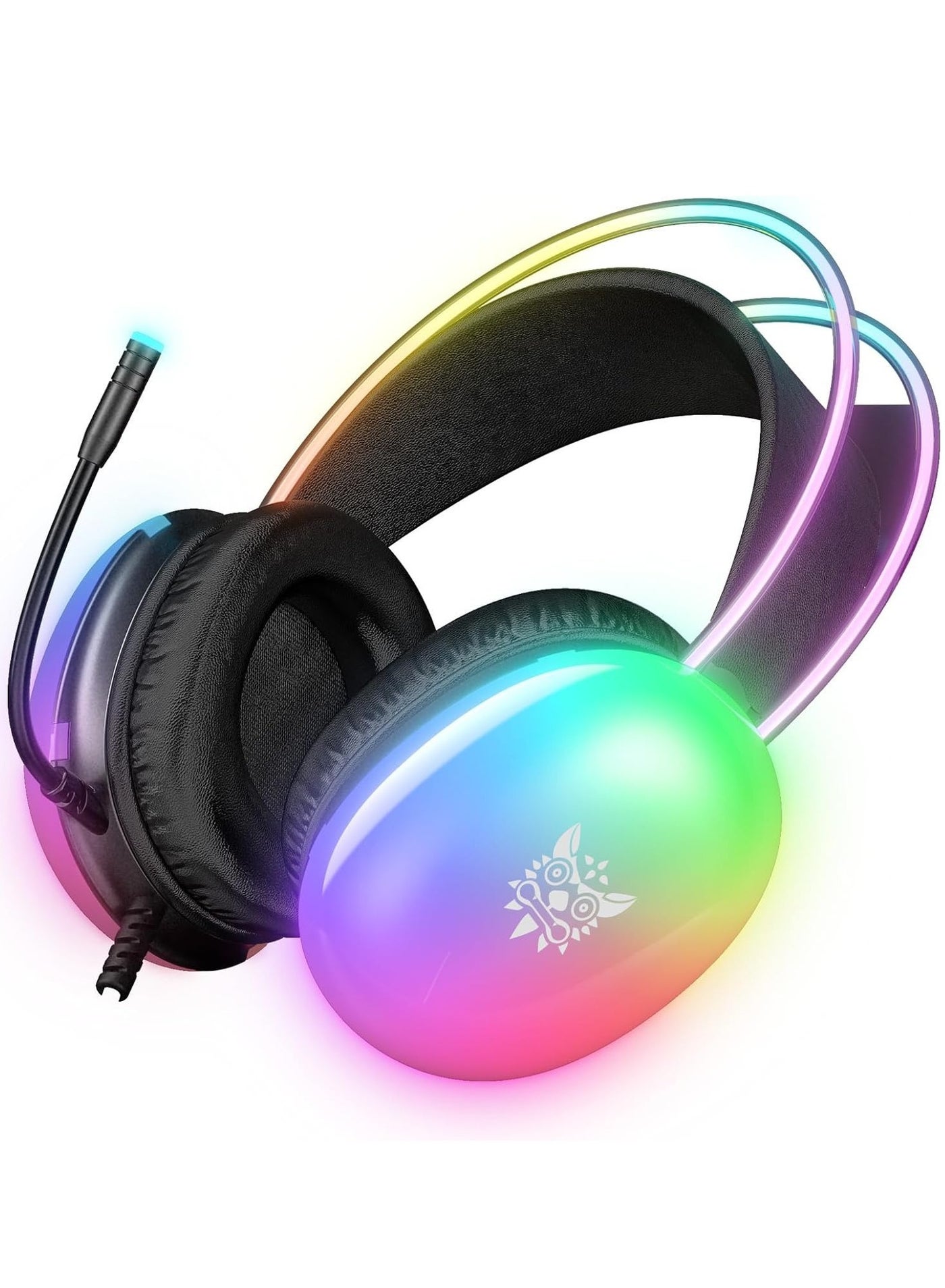 Compare RGB Gaming Headset with Surround Sound – Wired OverEar Headphones for PC, Laptop, PS4, PS5, and Xbox – Adjustable Headband in Cool Black at KSA Price