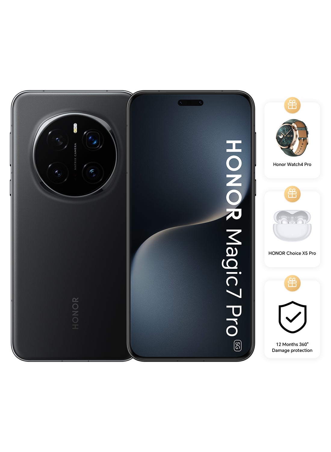 Compare Magic 7 Pro Dual SIM 5G Black 12GB RAM 512GB With Honor Watch 4 Pro + X5 Pro Earbuds + 12 Month 360° Damage Protection  Middle East Version at KSA Price