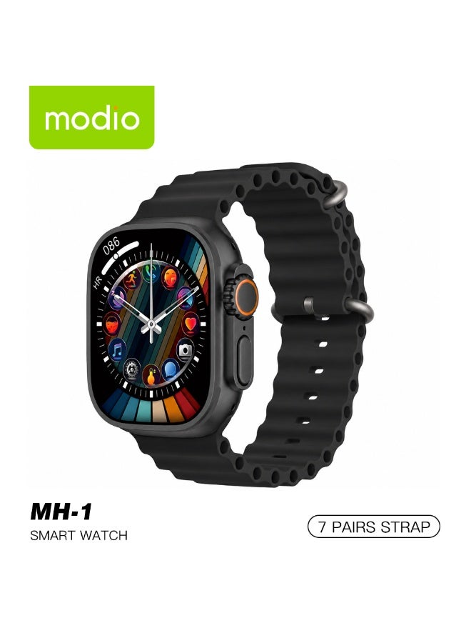 Compare Modio MH1 Smart Watch with 2.02 Inch Large HD Touch Display 7 Interchangeable Straps Bluetooth Calling, Multiple Sports Modes, Heart Rate & Sleep Monitoring Designed for Ladies and Gents Black at KSA Price