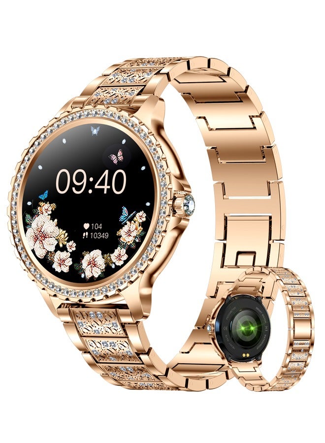 Compare Ladys Fashion Smartwatch Bluetooth Call 1.32inch Round Screen Health Monitoring Fitness Tracker Waterproof AI Voice Assistant Women I58 Smart Watch,Gold at KSA Price