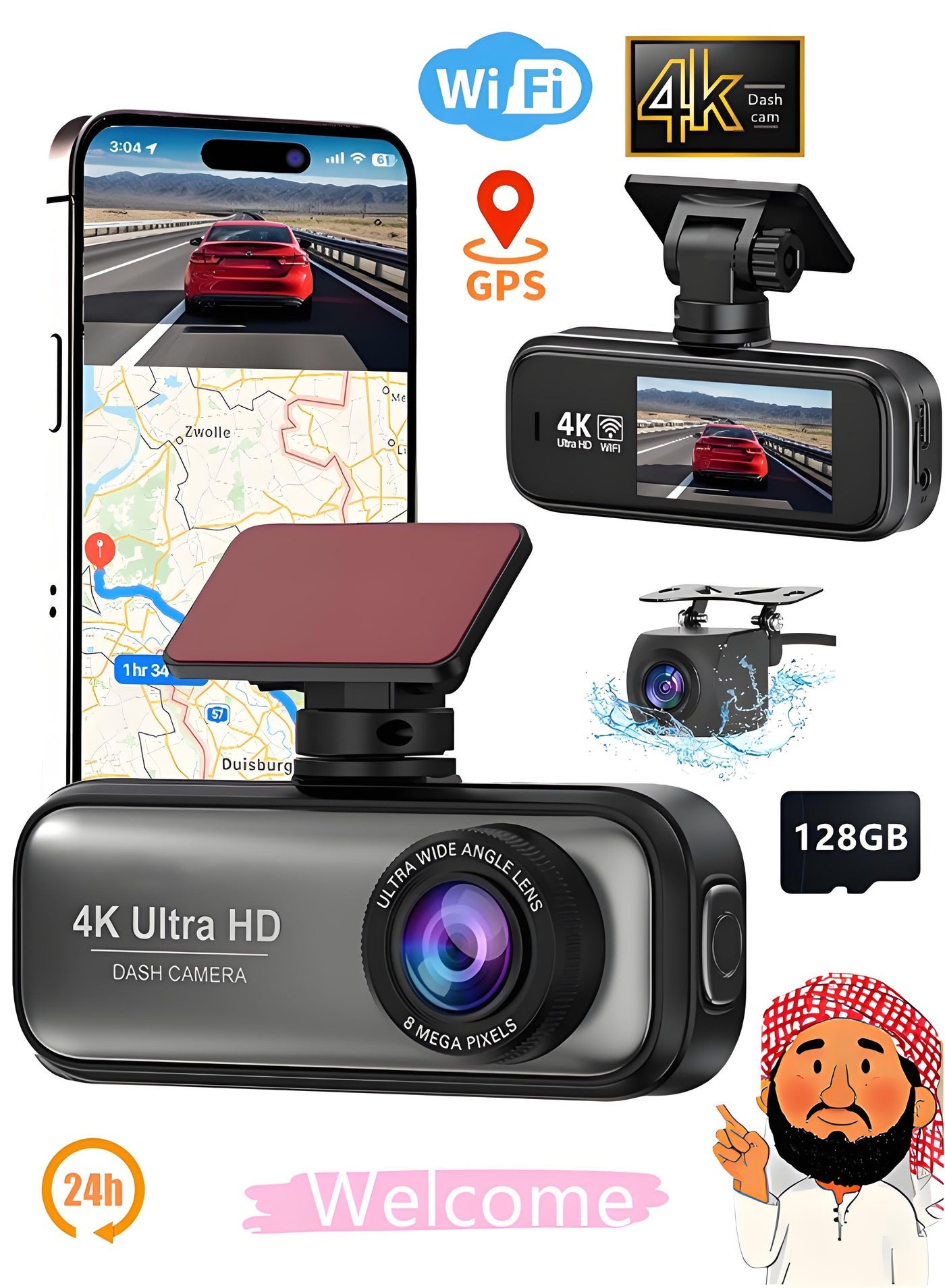 4K Dash Cam For Car 3840*2160P Dual Lens…