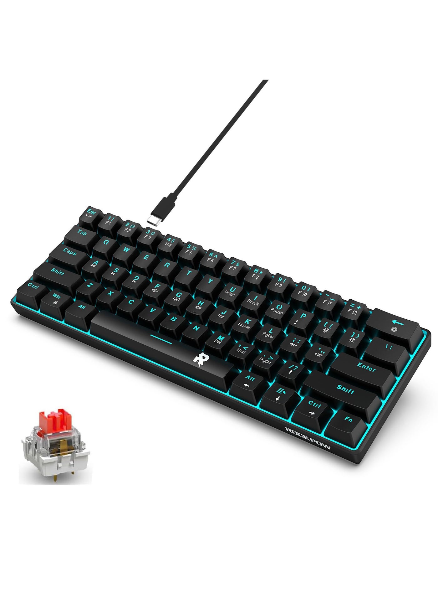 Compare ROCK POW 60% Mechanical Gaming Keyboard, 61keys RGB Backlit UltraCompact Mini Keyboard, Mini Compact Keyboard for PCMac Gamer, Typist, Easy Carry on Trip Red Switch Black at KSA Price