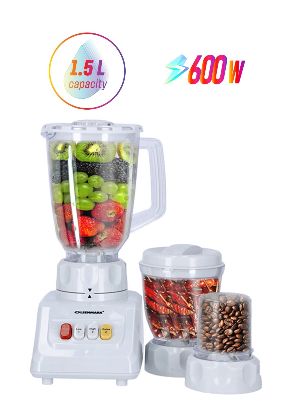 Compare MultiFunctional 3 In 1 Blender, With 1.5 Liter Jar Capacity, Stainless Steel Blade & Housing, Overheat Protection, MultiFunctional Design For Blending, Grinding & Mincing, 2 Speed Function 1.5 L 600 W OMSB2054 at KSA Price