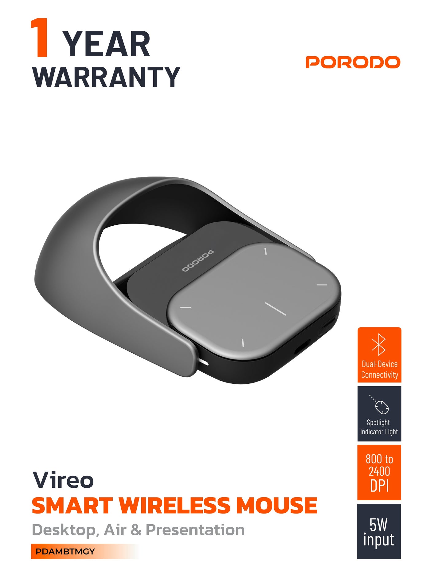 Compare Vireo Smart Wireless Mouse with Spotlight Indicator Light & Touchpad  Dual Device Connectivity  Adjustable DPI  Windows & MacOS Compatibility  20 Days Working Time  Detachable Design  Desktop & Air Mouse  at KSA Price