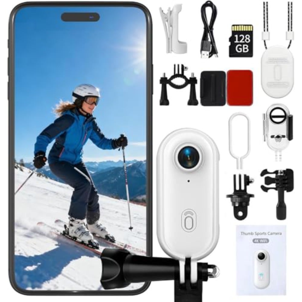 128GB 4K Thumb Action Camera, POV Sports CameraAA