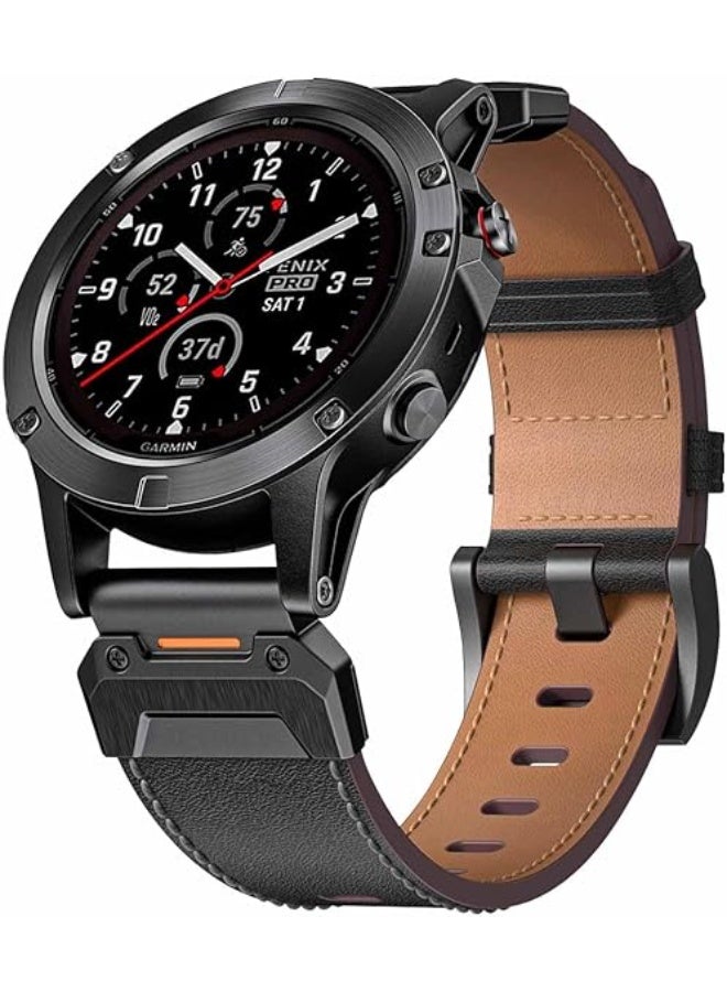 Compare 22mm Genuine Leather watch Bands For Garmin TactixFenix 8 Pro AMOLED 47mmE76pro5 Plus5Descent G2G1Quatix 8 7 Pro76Forerunner 965955970945 Black at KSA Price