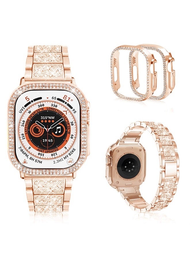 Compare Compatible with Apple Watch Band Ultra 49mm with Case Women, Jewelry Replacement Metal Wristband Strap with 2 Pack Bling PC Protective Cover for iWatch Ultra 49mm Rose Gold at KSA Price