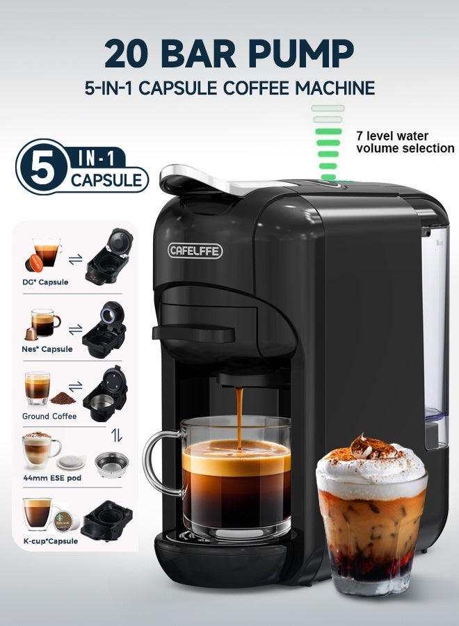 Compare New 5 In 1 Automatic Capsule Coffee Machine Hot Cold Espresso Coffee Maker With 7 Levels LED Bar Indicator For Small Capsule, Large Capsule, Americano Capsule, ESE Pod And Coffee Powder 0.6L Black at KSA Price