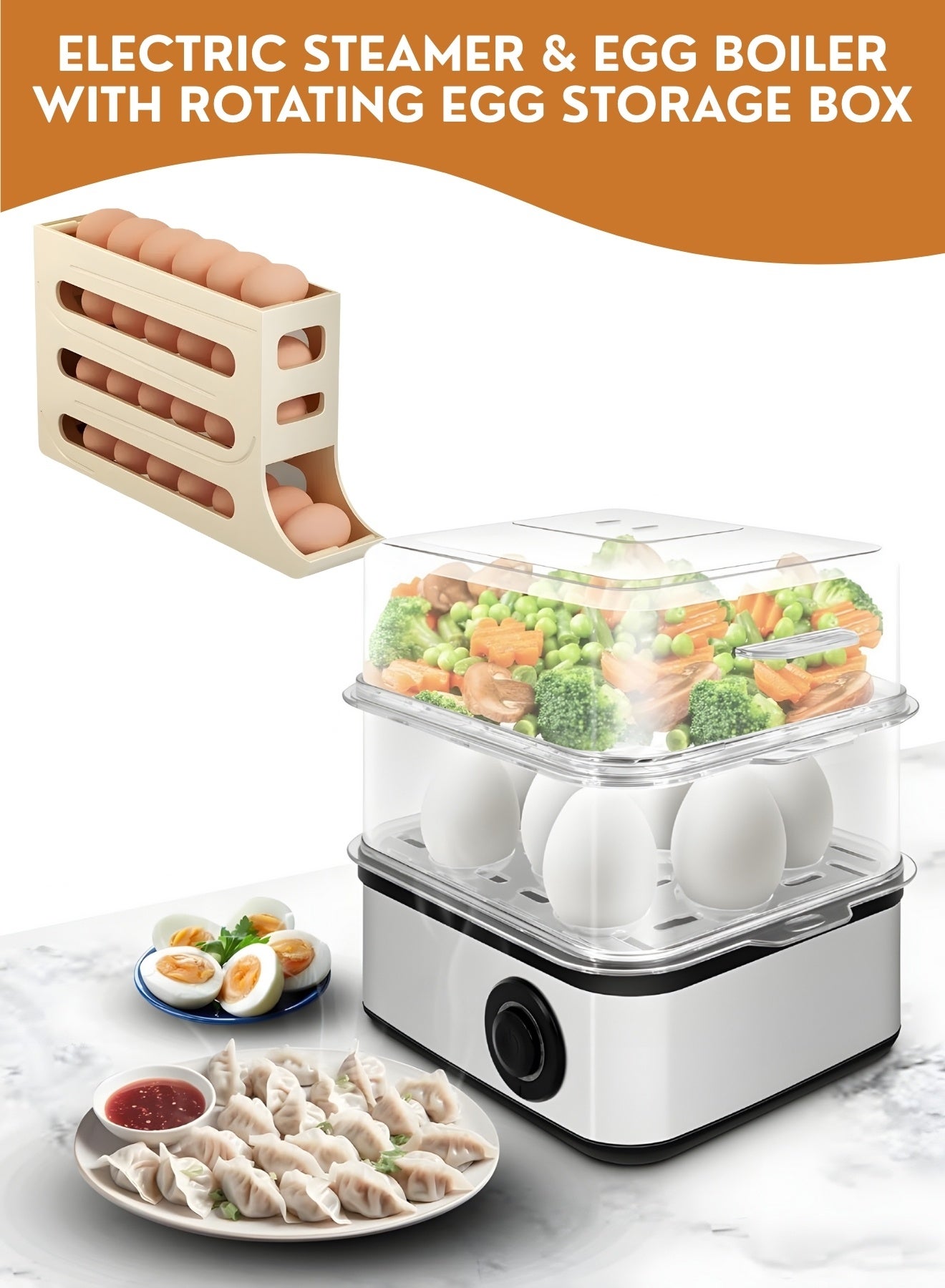 Compare Electric Egg Boiler 7 Eggs with Egg Storage Tray Organizer – Automatic Rapid Egg Cooker & Steamer, SoftMediumHard Boiled, Auto ShutOff, Compact Kitchen & Fridge Egg Holder at KSA Price
