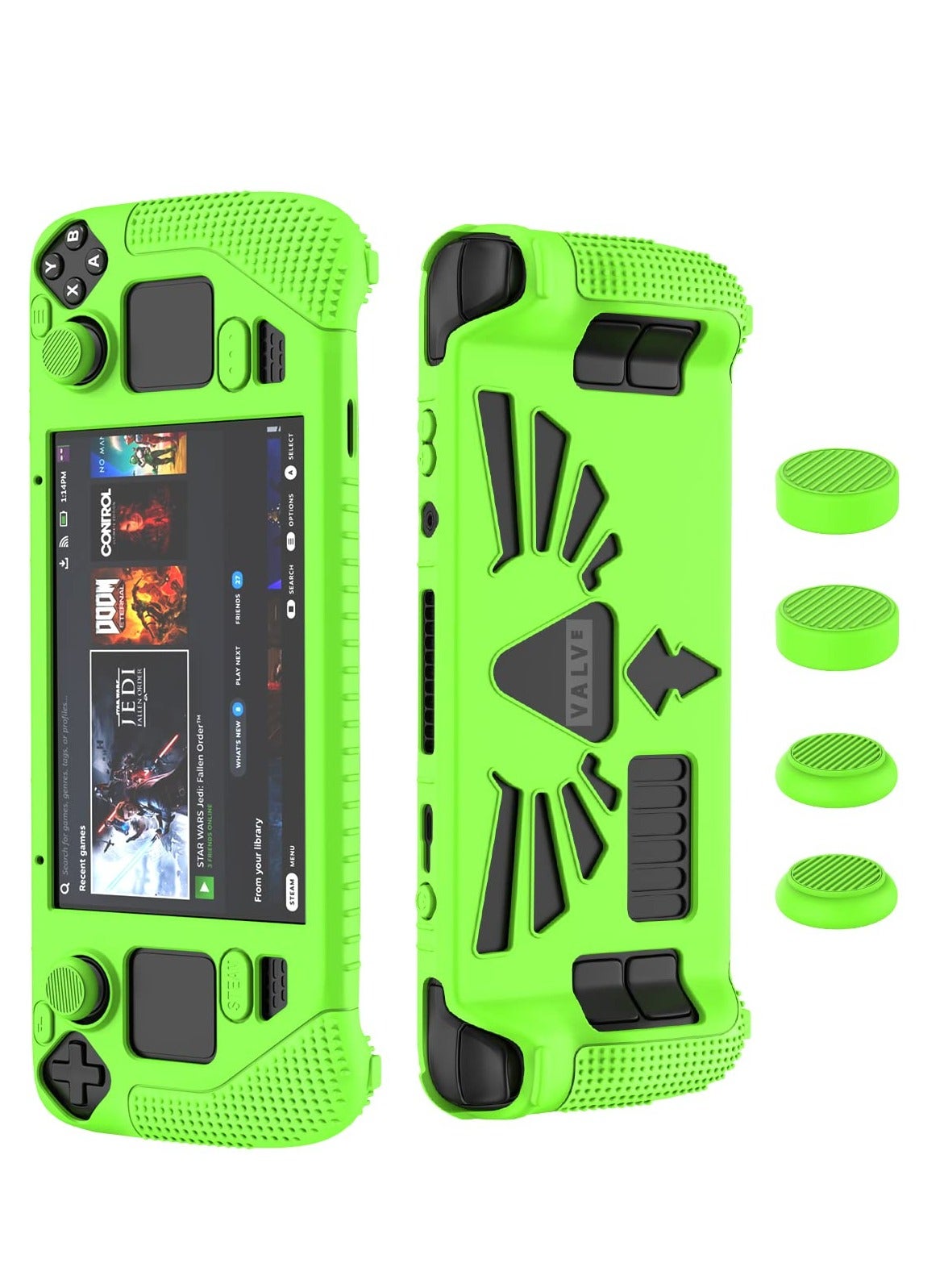 Compare Steam Deck Silicone Protective Case, Thickened Soft Cover with AntiSlip Grip, Full Protection Kit with 2 Pairs of Thumb Grips for Valve Steam Deck Green at KSA Price