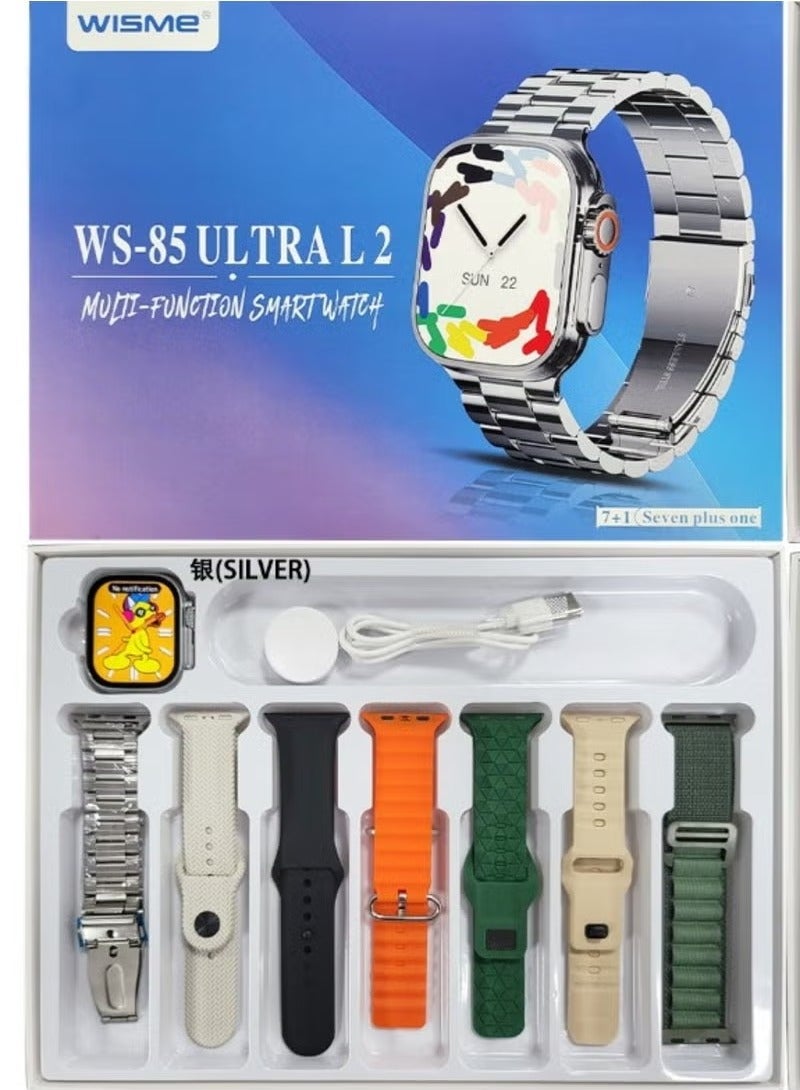 7-in-1 WS-85 Ultra2 Smartwatch Set – Silver, Waterproof…