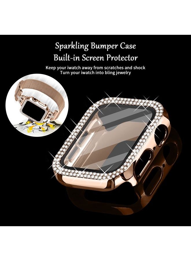 Compare Magnetic Band Compatible with Apple Watch Band 38mm 40mm 41mm 42mm 44mm 45mm Milanese Strap with Bling Case and Screen Protector, Dressy Stainless Steel iWatch Loop for Women Rose Gold 38mm at KSA Price
