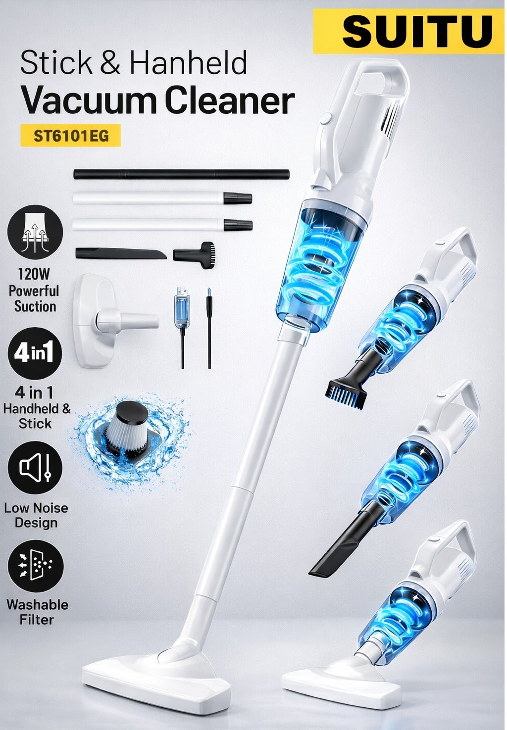 4-in-1 Cordless Stick & Handheld Vacuum Cleaner,…