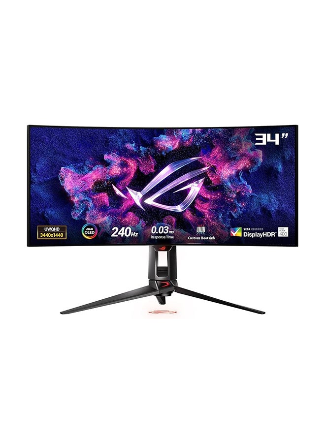 Compare 34 inch ROG Swift OLED Ultrawide 800R Curved Gaming Monitor PG34WCDM – 21:9 3440 x 1440, 240Hz, 0.03ms, GSYNC Compatible, Custom Heatsink, Uniform Brightness, Smart KVM, USBC 90W PD, 1300nits Black at KSA Price