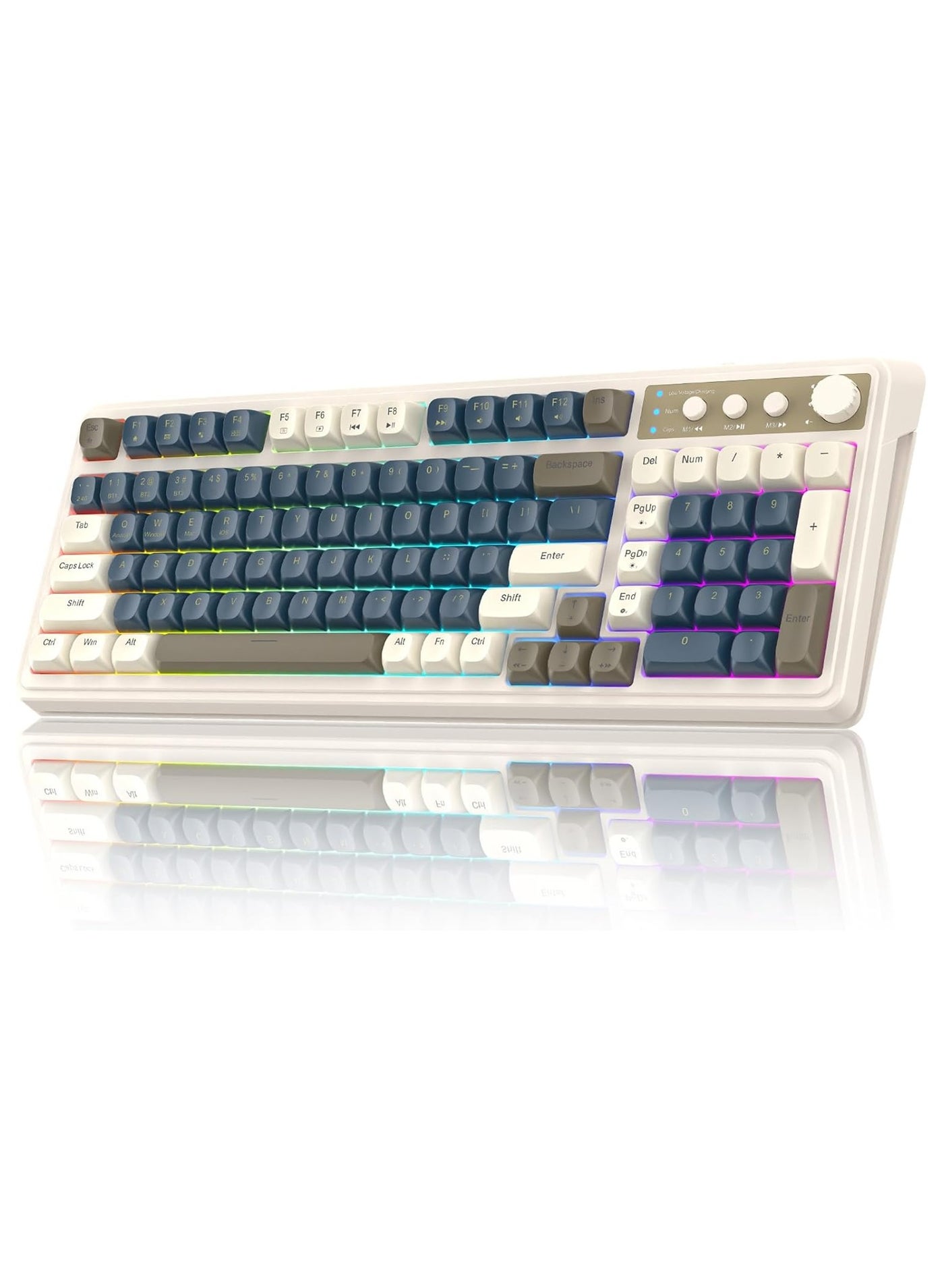 Compare S99 Keys Creamy Gaming Keyboard, TriMode Bluetooth2.4GHzUSBC Retro Keyboard with NumberPad RGB Backlit, Media Knob Programmable Membrane Computer Keyboard at KSA Price