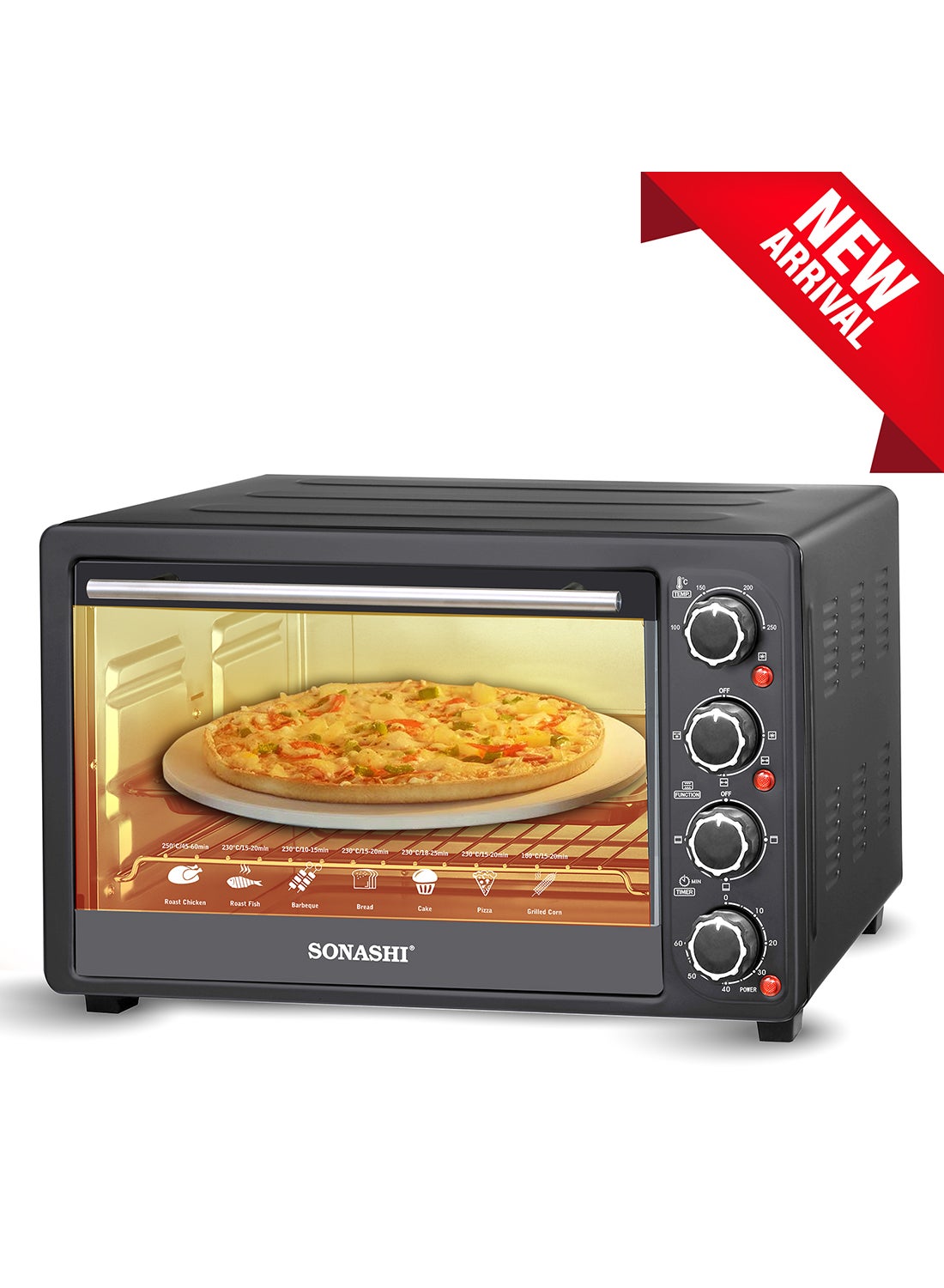Compare 36L Electric Oven With Convection And Rotisserie Function| 1500 W| Perfect For Grilling, Toasting, And Roasting | 4 Knobs And Temperature 100  250 Degrees | 60 Minute Timer With Bell | Accessories: Bake Tray at KSA Price
