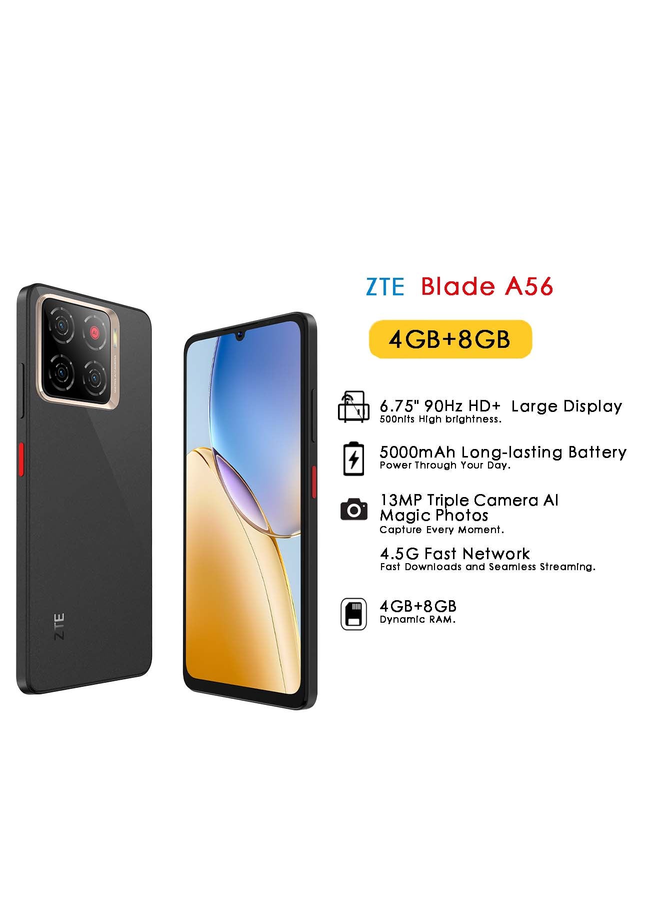 Blade A56 Dual SIM Celestial Black 4GB+8GB RAM…