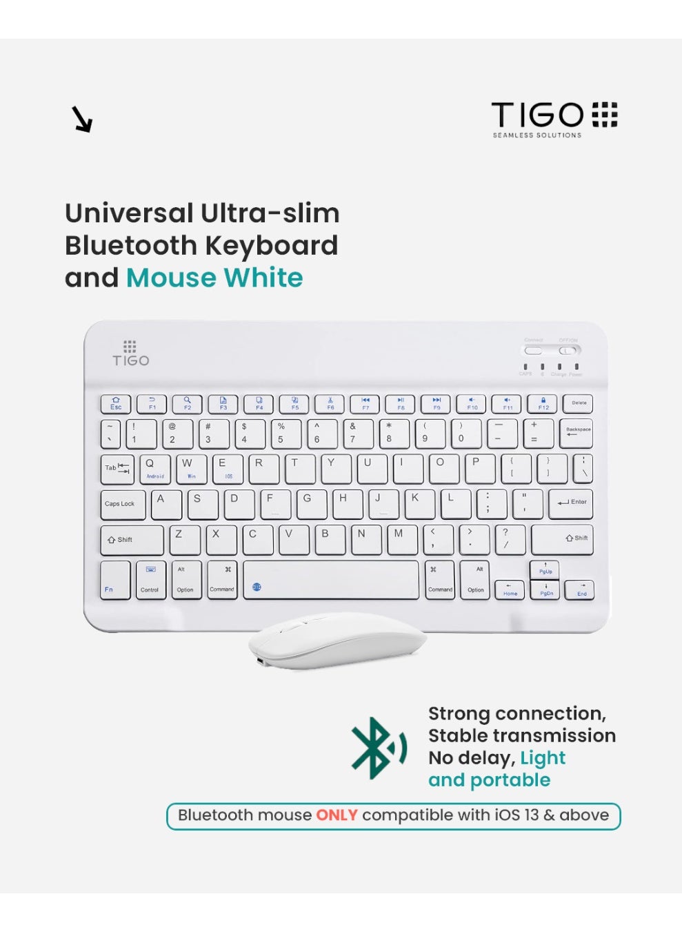 Compare Universal Wireless Keyboard & Mouse Combo with Arabic & English Ergonomic Design and Silent Typing Keys Ultra Slim Design Compatible with Android Apple iPad IOS Windows & Mac White at KSA Price