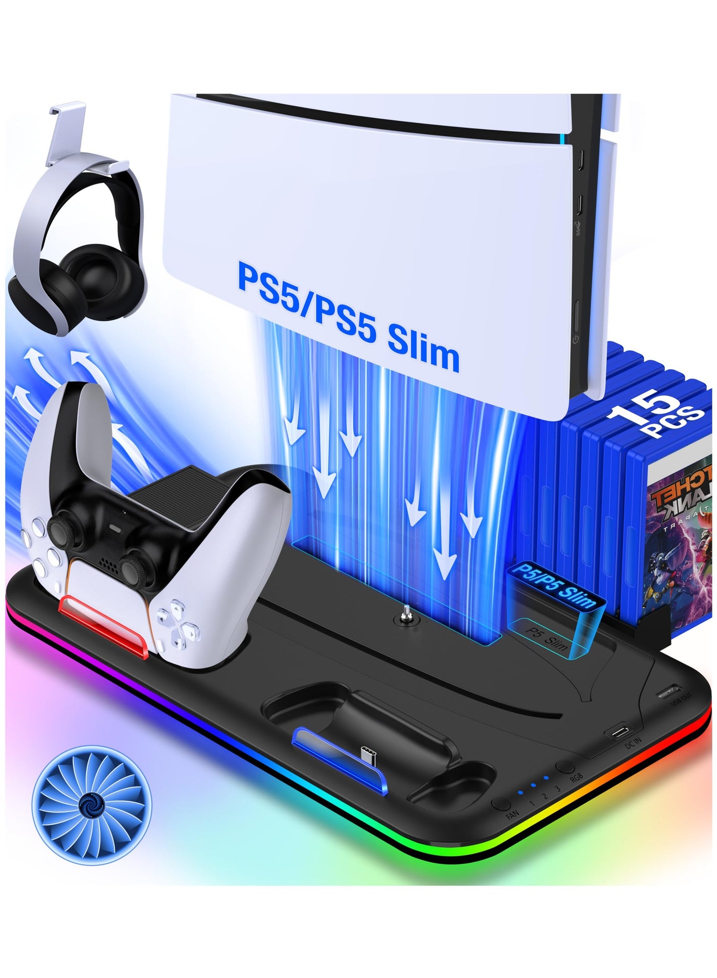 PS5 Stand, PS5 Slim Stand with Cooling Station…