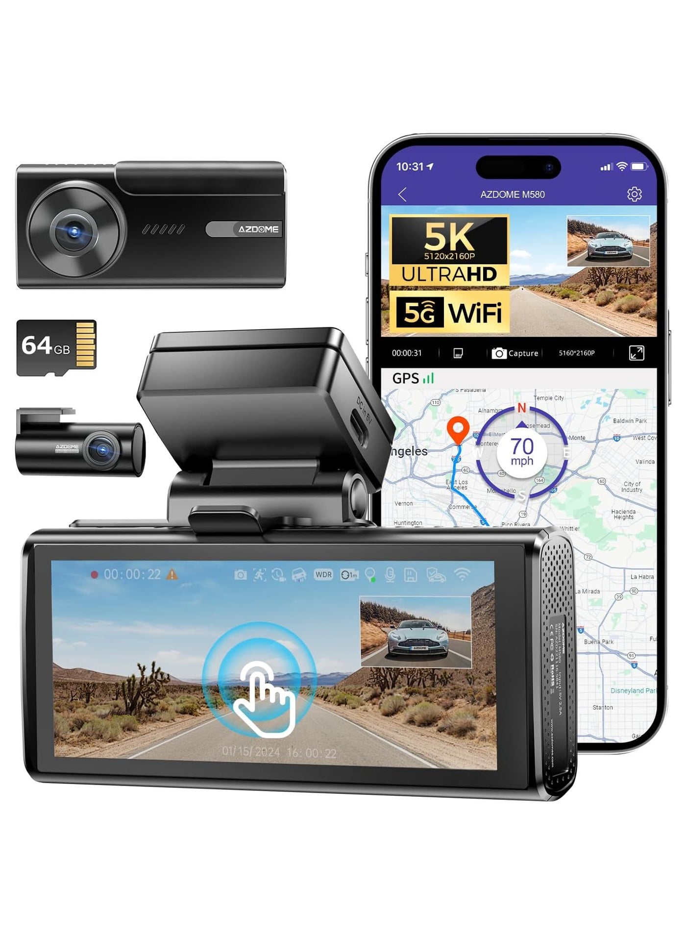 Compare M5802CH 5K Dash Cam – 4K + 1080P Front & Rear Car Camera with 4 Touchscreen, 5GHz WiFi, GPS, IR Night Vision, GSensor, Parking Mode, 64GB Card Included at KSA Price