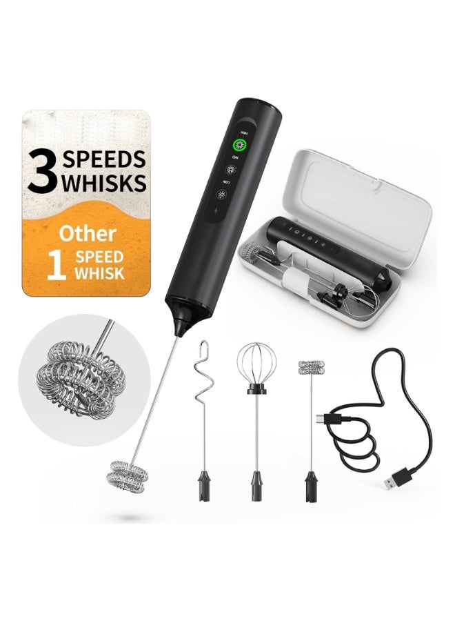 Compare Milk Frother,Rechargeable Milk Frother Wand with 3 Variable Speeds, 3 Whisks and Storage Box, Electric Drink Mixer for Latte, Cappuccino, Hot Chocolate, Eggs and Protein Powder at KSA Price