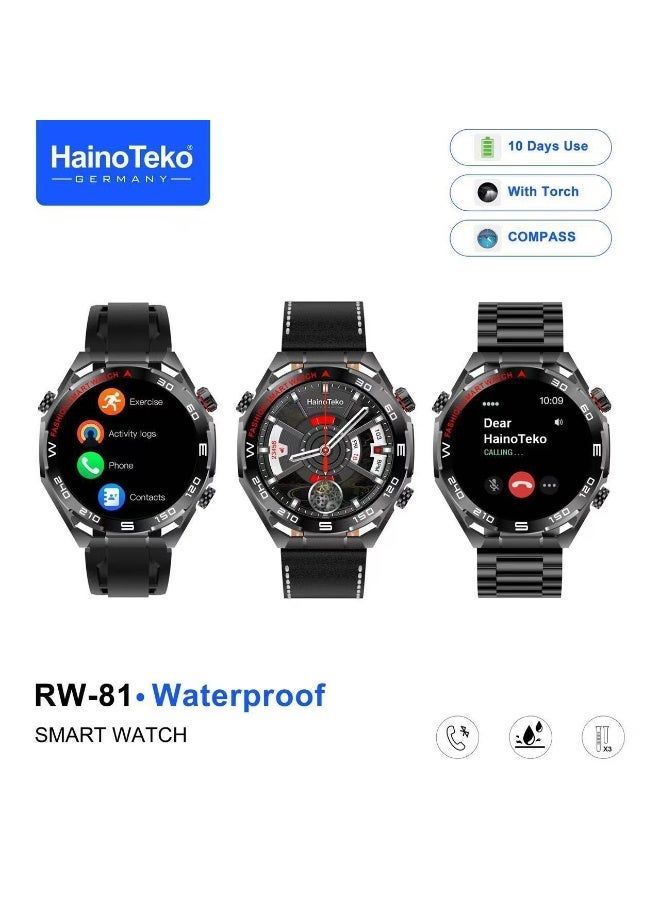 Compare HainoTeko RW81 Waterproof Smart Watch with Bluetooth Calling AMOLED Display 10 Days Battery Backup and 3 Pair Straps Black at KSA Price