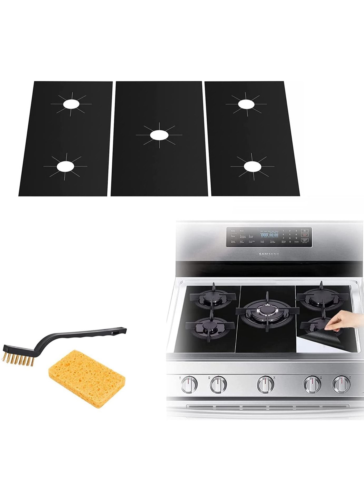 Compare 3PCS Stove Covers Protectors for Gas Range0.4 mm Thick Extra Long 32 Wider Burner Reusable NonStick Washable Guard Heat Resistant round at KSA Price