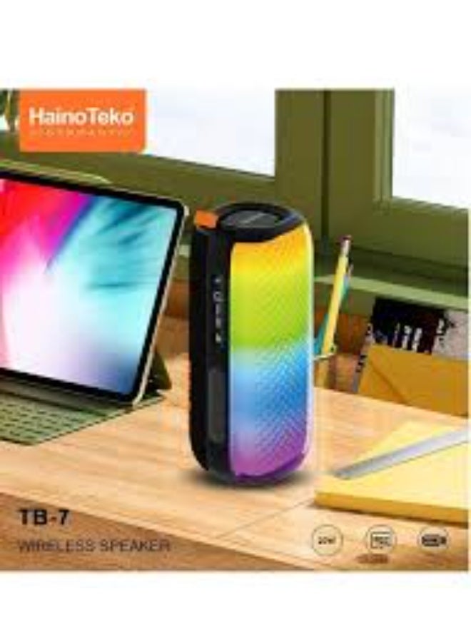 Compare Haino Teko TB7 Wireless Portable Bluetooth Speaker with RGB LED Lighting and Deep Bass – Black at KSA Price