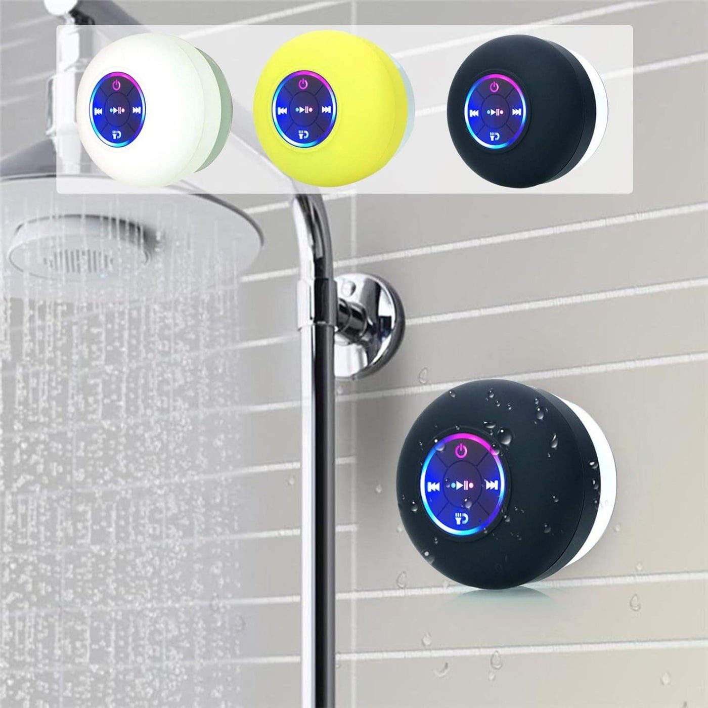 Compare Portable Shower Speaker, Bluetooth Shower Speaker with Color Light Handsfree Speakerphone, Bluetooth 5.0 Shower Speaker with Builtin Mic Dedicated Suction Cup, IPX4 Waterproof Black at KSA Price