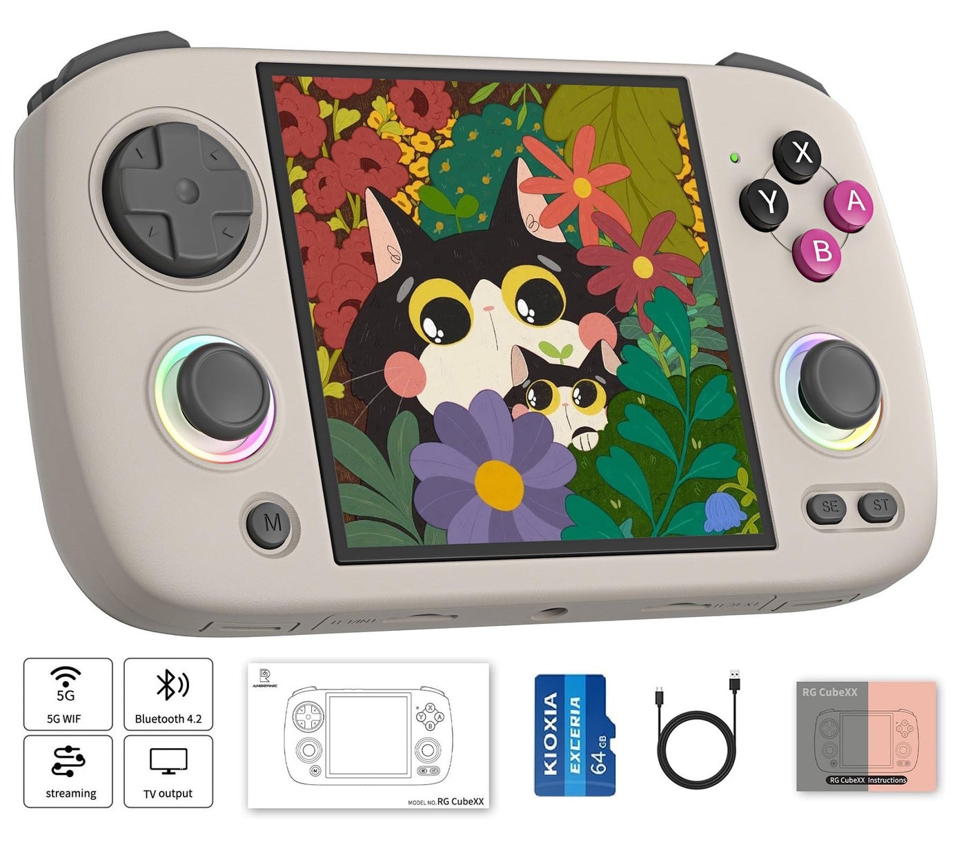 Compare RG CubeXX Retro Handheld Game Console , 3.95 Inch IPS Screen Linux System Builtin 64G TF Card 5056 Games Support TV Output 5G WiFi Bluetooth 4.2Gray at KSA Price