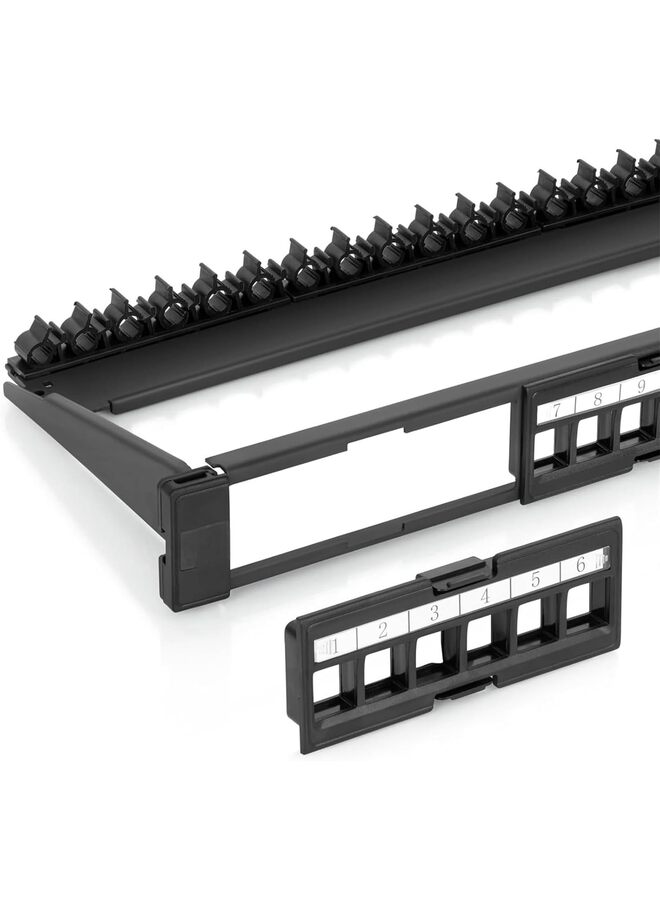 Compare 24 Port Patch Panel Use with Slim Profile Keystones ONLY Wider Jacks May not fit Side by Side Snapin Design with Adjustable Rear Cable Management Bar for RJ45 HDMI Coax Speaker at KSA Price