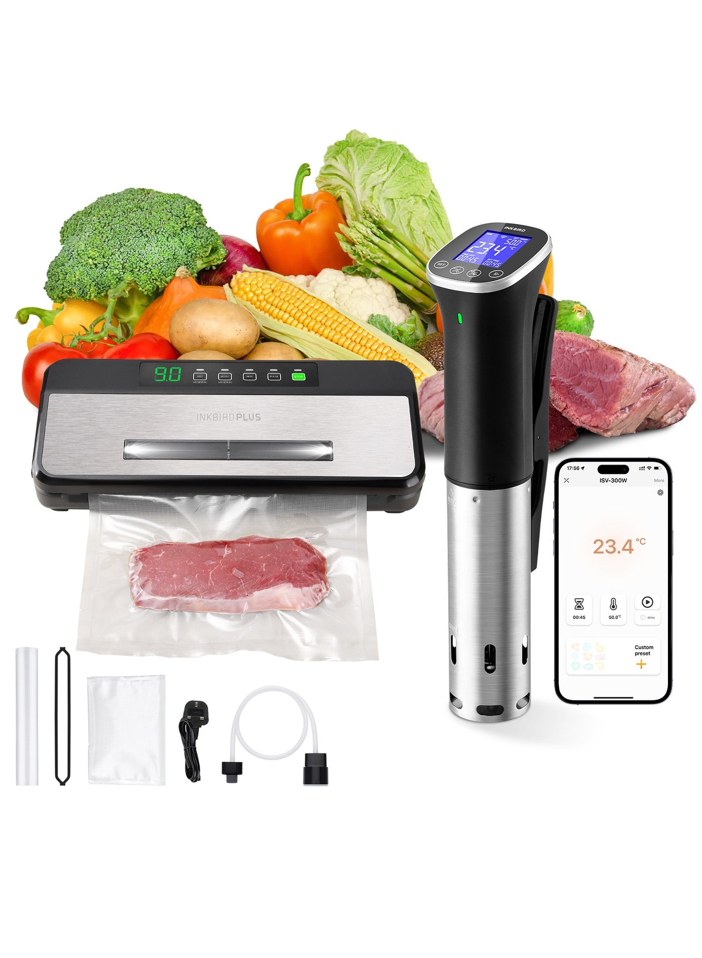 Compare INKBIRD Sous Vide Starter Kit Includes IPX7 Waterproof Smart WIFI Immersion Circulator ＆ Automatic DryWet Food Vacuum Sealer Machine Precise Sous Vide Bundle Perfect for Beginners Exploring Precision Cooking at KSA Price