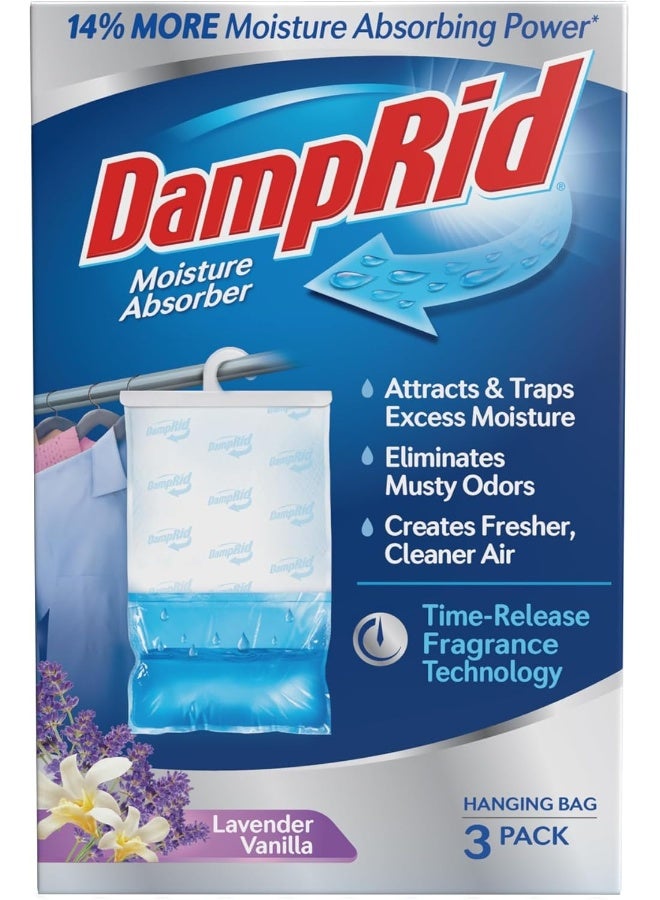 Compare DampRid Hanging Moisture Absorber 3 Pack Lavender Vanilla – Closet Dehumidifier Bags, Odor Eliminator & Air Freshener, Moisture Control for Wardrobe, Bathroom & Storage at KSA Price