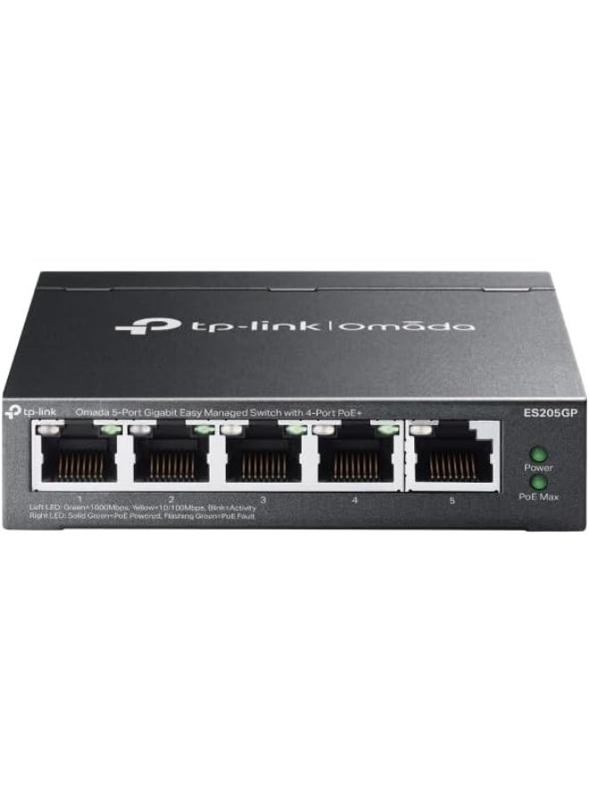 Compare TPLINK ES205GP Omada 5Port Gigabit Switch, Easy Managed, with 4Port PoE+, 65W Power Budget, Automatic Loop Prevention, VLAN, IGMP Snooping, Black | ES205GP Black at KSA Price