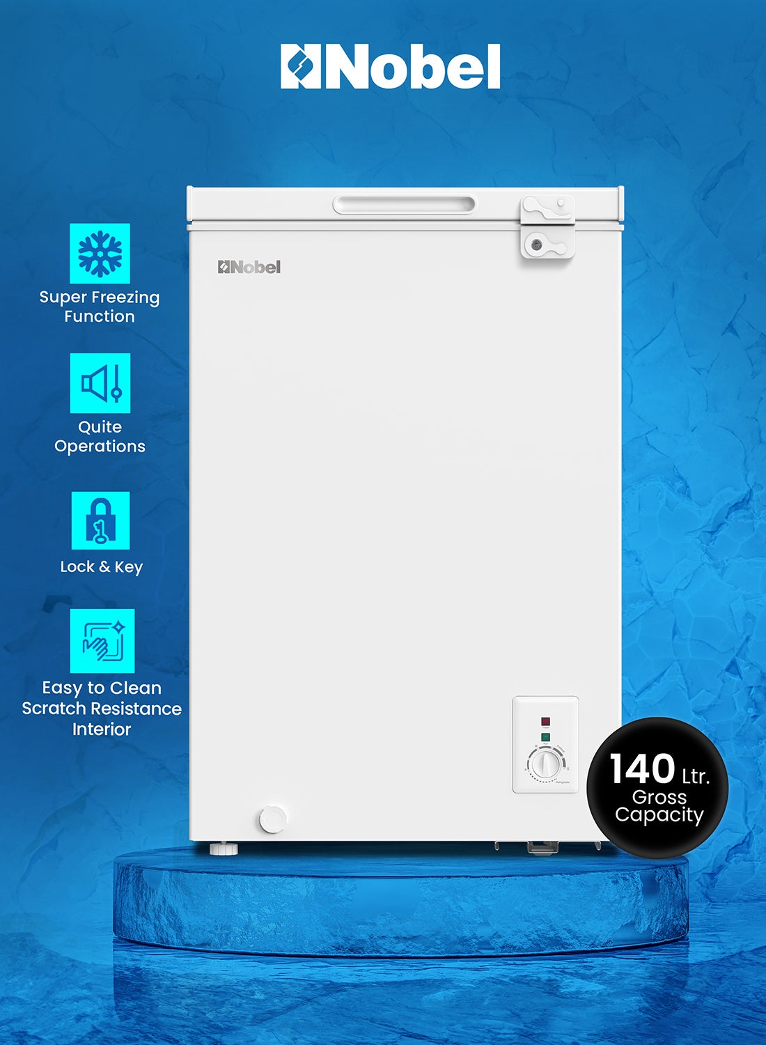 Compare 140 Ltr Gross 99 Ltr Net Capacity Single Door Chest Freezer, R600a Refrigerant, Mechanical Control, Recessed Handle, Inner 140 L 200 W NCF145 White at KSA Price