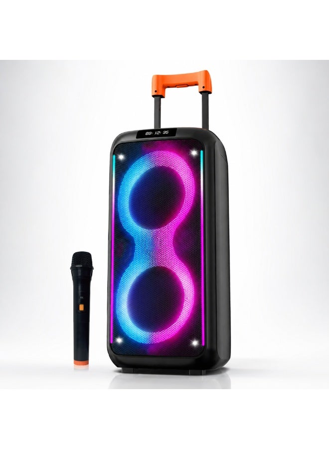 Compare Portable Bluetooth Karaoke Speaker with Wireless Microphone & Remote – Rechargeable Party Speaker with RGB LED Lights at KSA Price