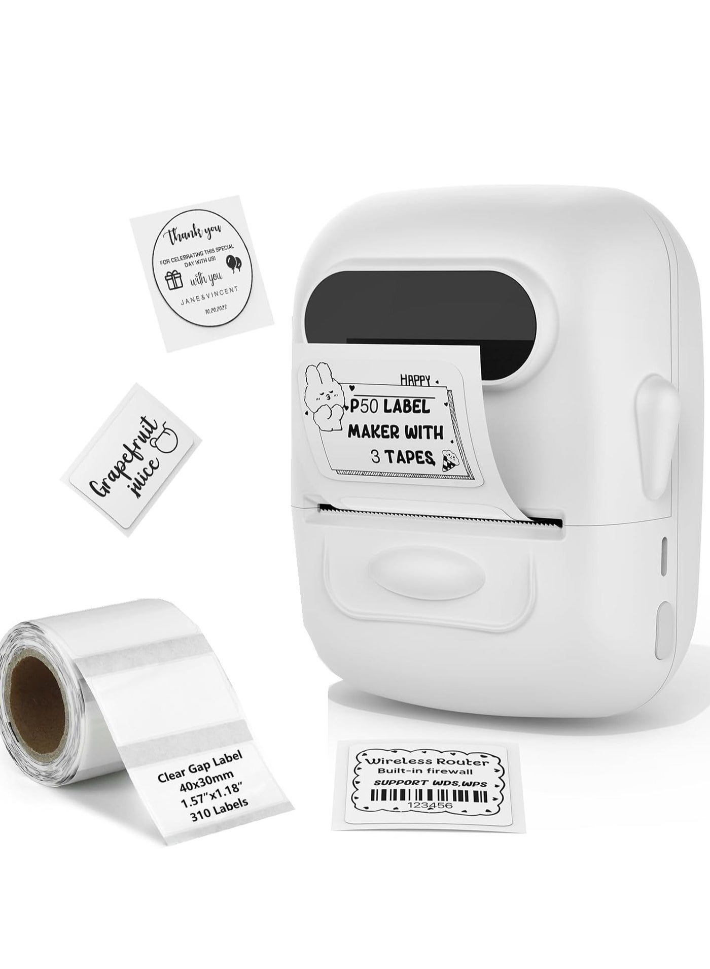 Compare Label Maker,Label Maker Machine with Tape,P50 Barcode Printer 2 inch BluetoothThermal Label Maker for Small Business Home Address Clothing for PhonePC,White Printer+1 Tape at KSA Price