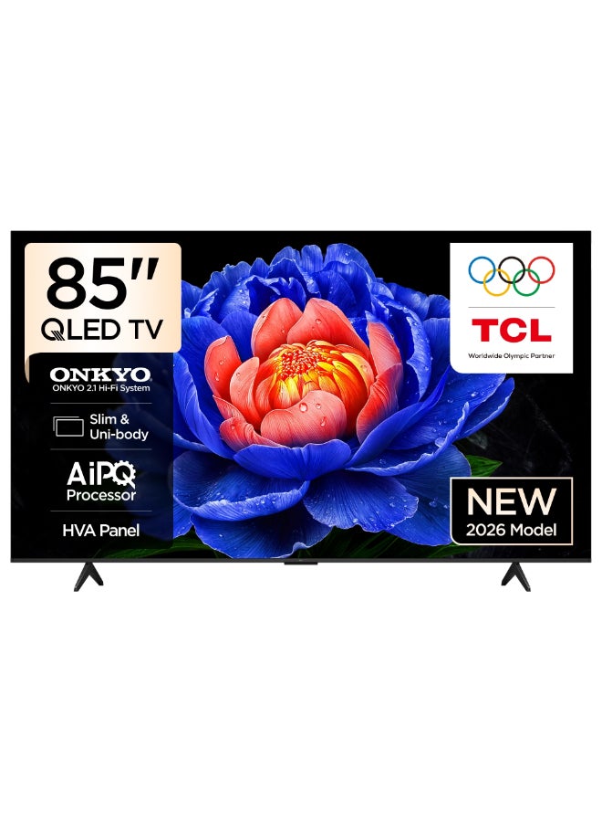 Compare Television 85 Inch 4K QLED Google Smart TV, Onkyo 2.1 HiFi System, HVA Panel, Dolby Vision • Atmos, 93�IP3, AiPQ, Slim & Unibody Design 2026 Model 85T6D Black at KSA Price