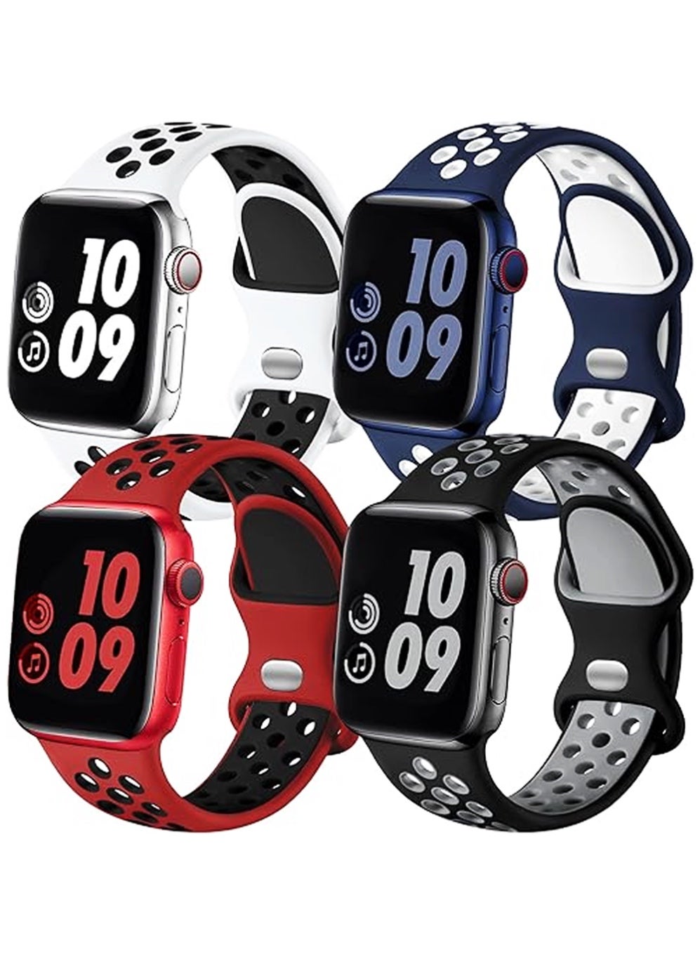 Compare 4 Pack Sport Bands Compatible with Apple Watch iWatch Series 1011 Band,Soft Silicone Waterproof Wristbands, Sport Strap Replacement Wrist Bands, Compatible with iWatch Apple Watch Series 8 7 6 5 4 3 2 1（42444549mm at KSA Price